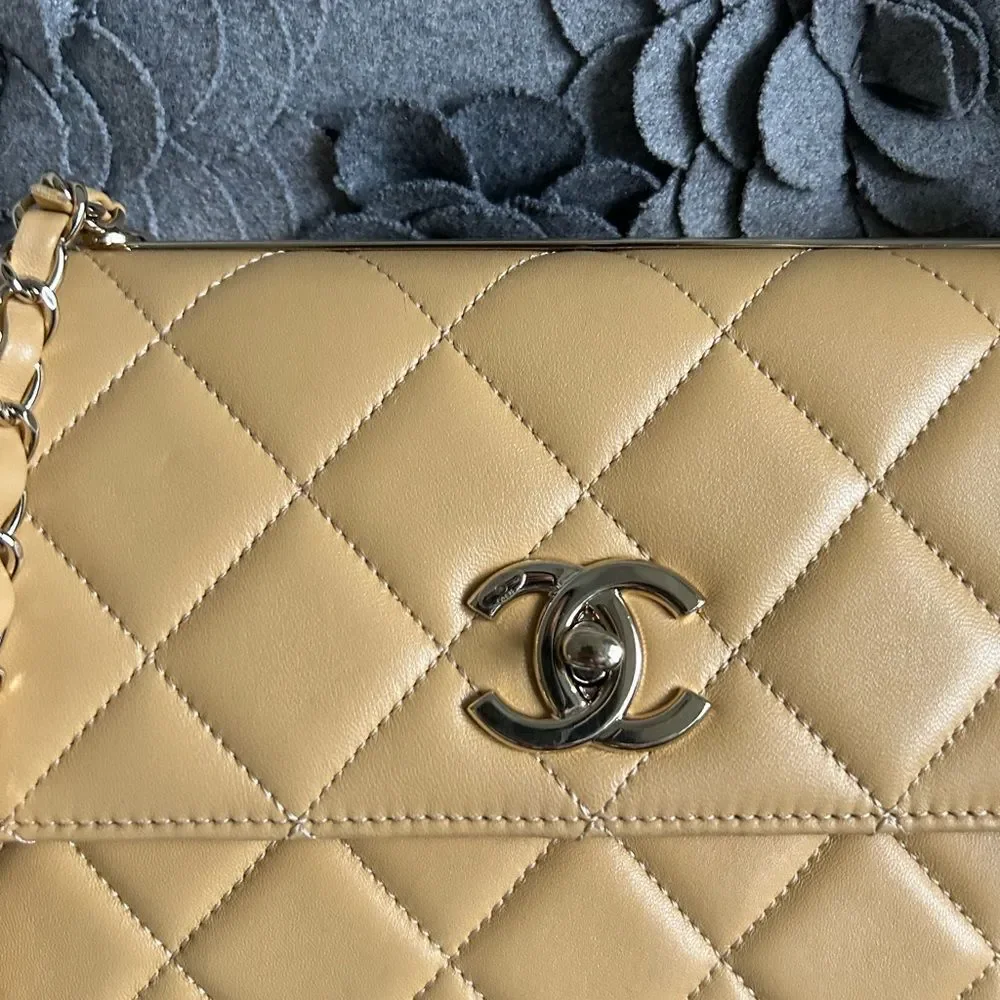 CHANEL Lambskin Quilted Medium Trendy Flap Light Yellow dustbag box